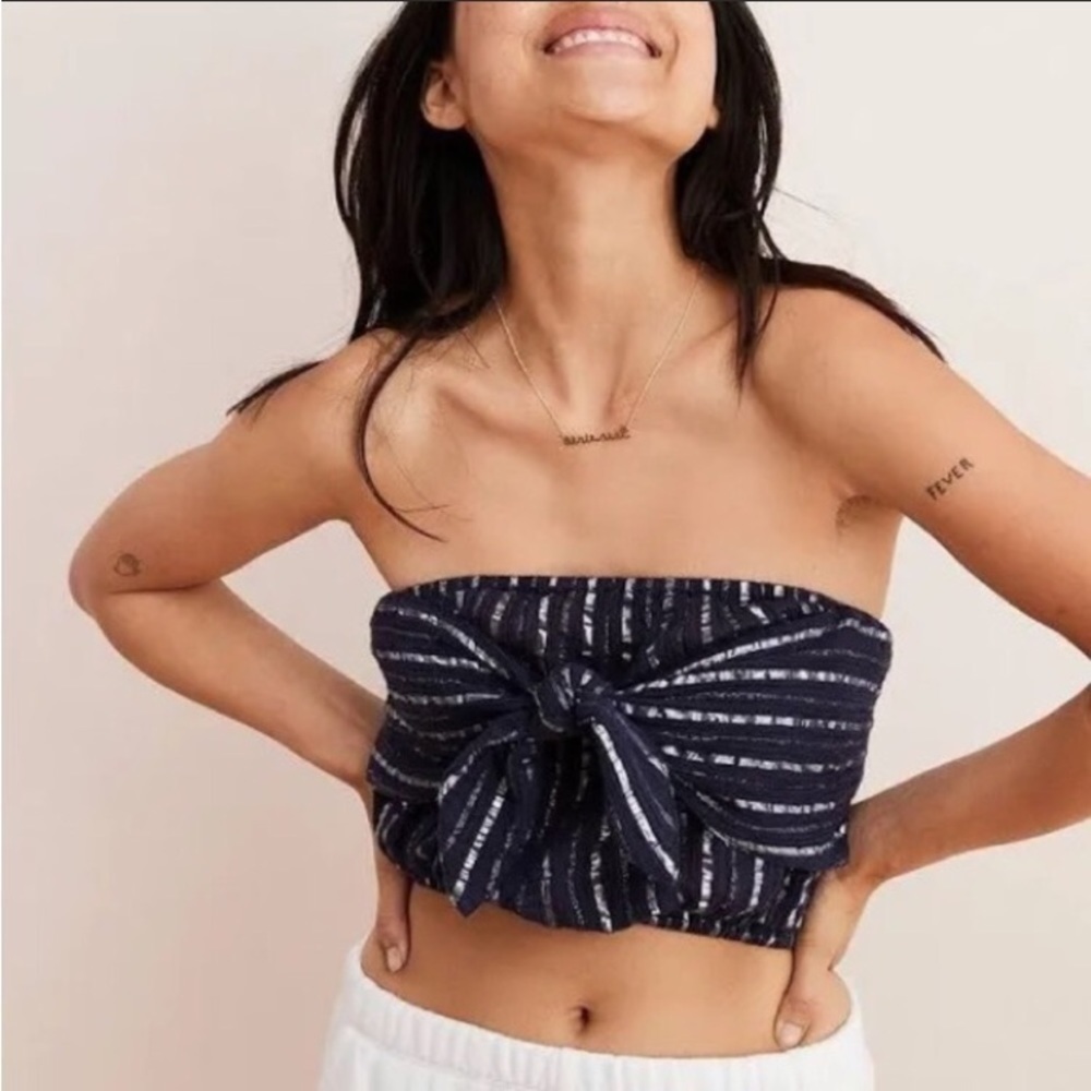 Aerie Blue & Silver Bandeu Top - Picture 1 of 5
